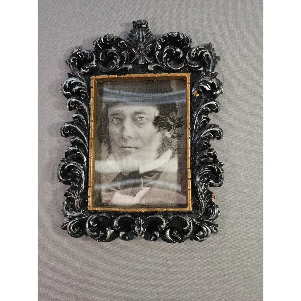 Vintage 3D Lenticular Portrait Picture in Ornate Black & Sliver Baroque Frame